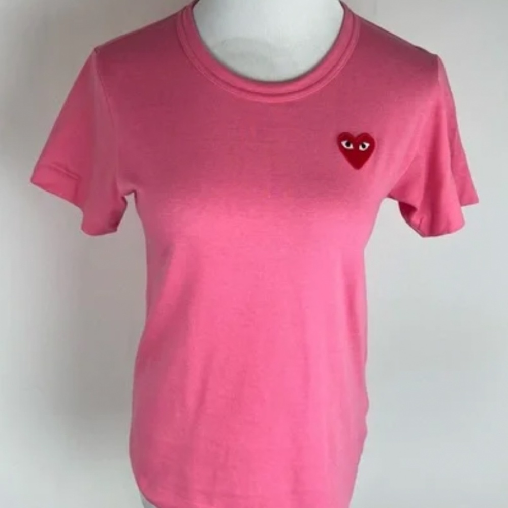 Comme De Garçon Play Pink Short Sleeve Heart Tee T-Shirt Size S